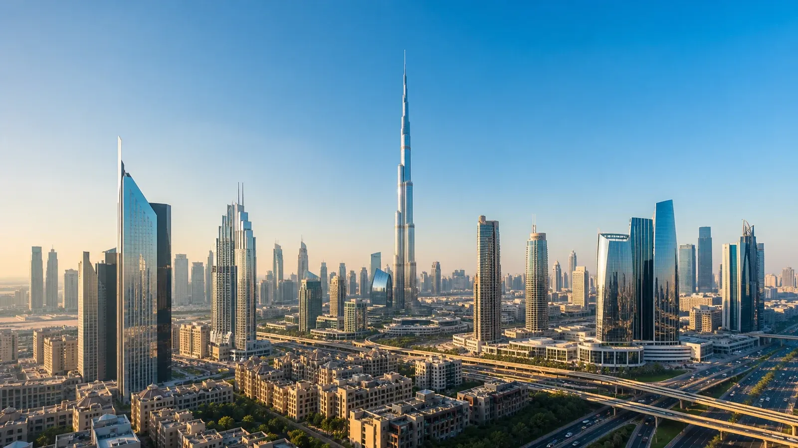 Skyline du quartier d'affaires de Dubai avec le Burj Khalifa